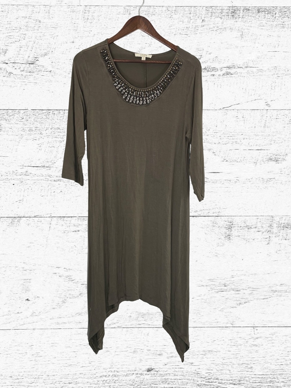 Haani Olive Tunic with Embellished Neckline